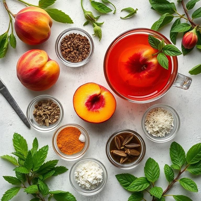 Ingredients for Refreshing Peach Hibiscus Tea Recipe with Sunset Layers – Easy Homemade Summer Sipper