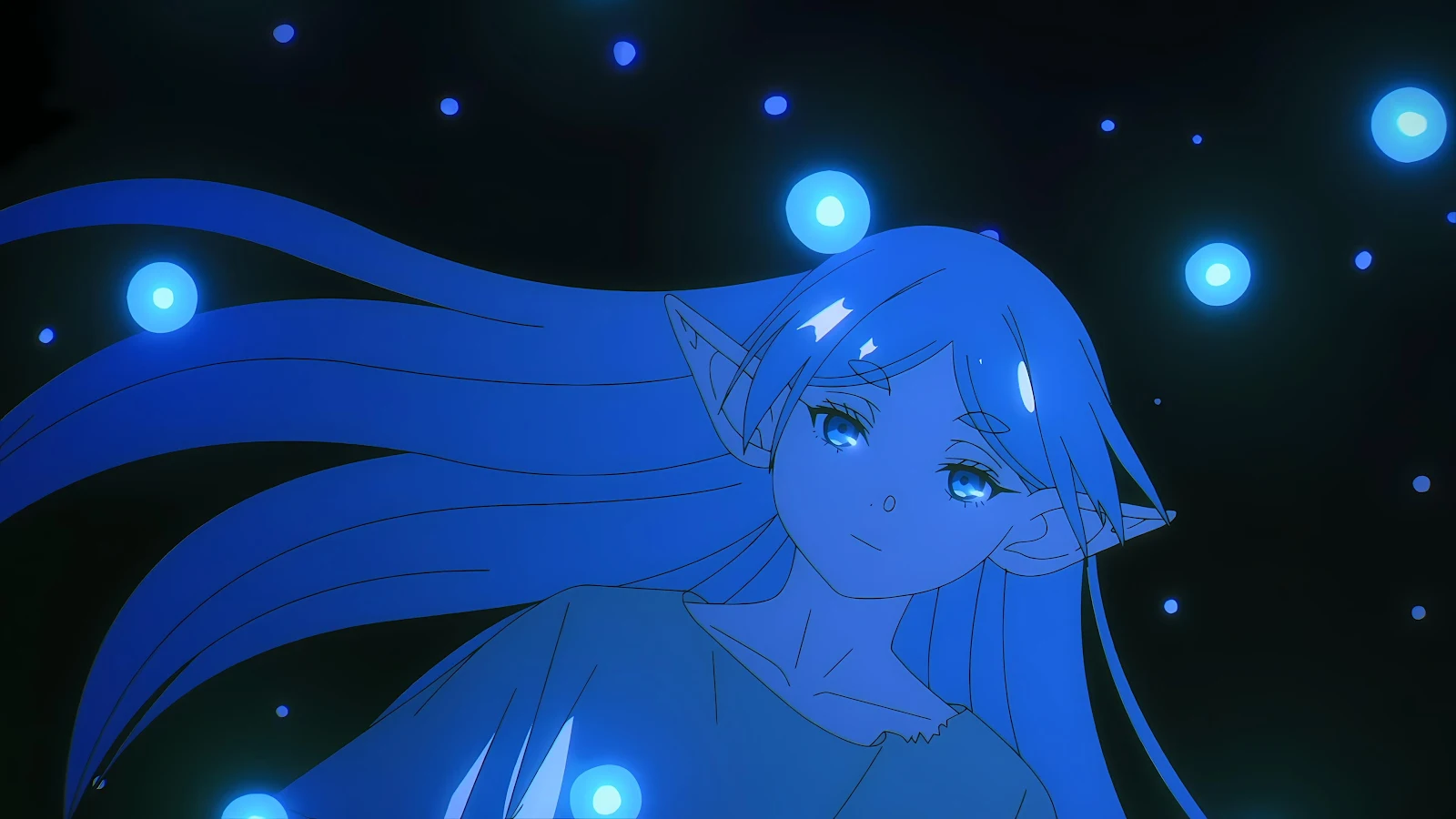 Frieren With Glowing Blue Magic - Anime Digital Art 4K Wallpaper (3840x2160)