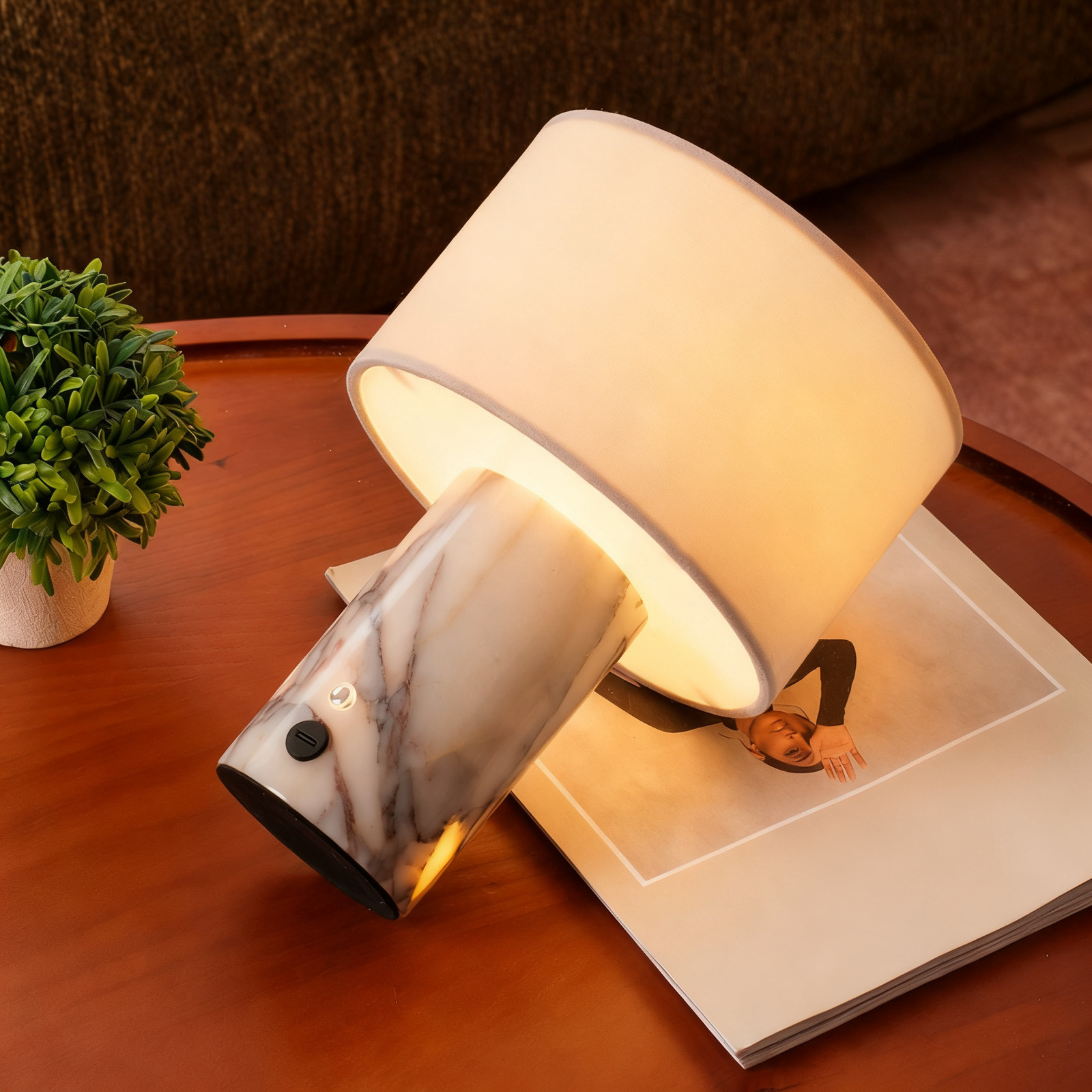 Marble table lamp model 1011, rechargeable or plug-in