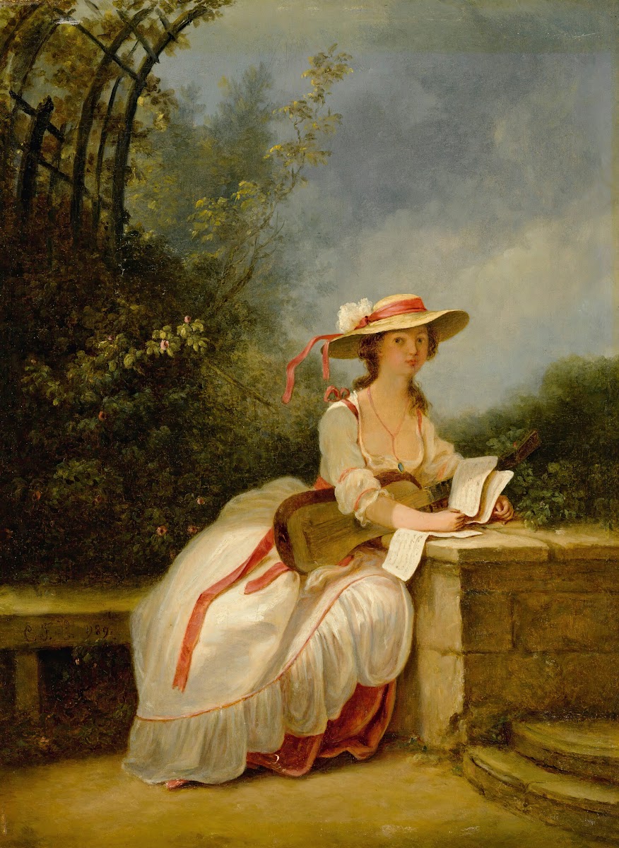 A Lady Seated In a Garden With a Guitar And Music 1789