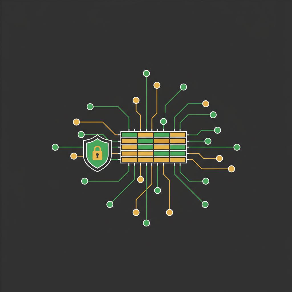 Vector illustration of a minimalist digital ledger network with interconnected green and gold nodes on dark background is crypto a good investment