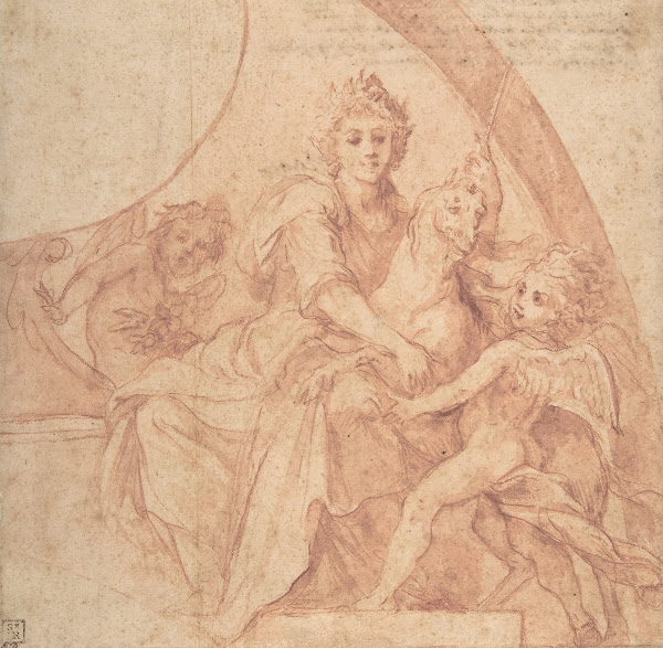 Allegorical Figure of Purity with a Unicorn and Two Putti 1642