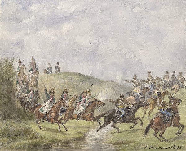 Franse dragonders en Oostenrijkse huzaren 1892