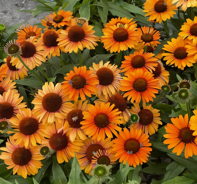 Echinacea purpurea 'Sunseekers Granadilla' in piena fioritura con petali arancio-rosa