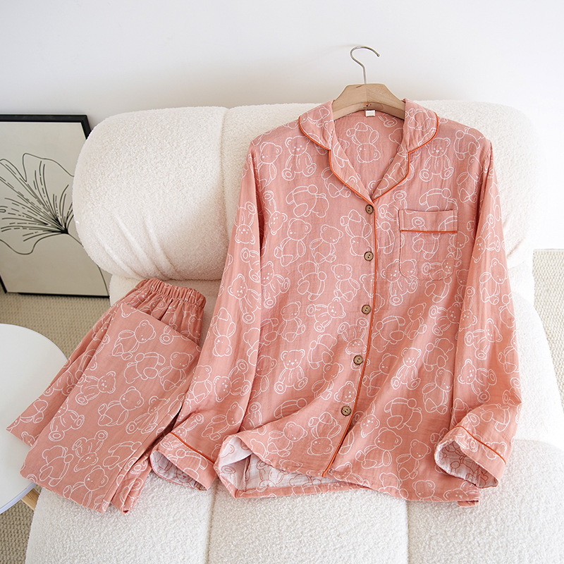 Damen-Pyjama-Set aus Baumwoll-Doppelgaze mit Revers