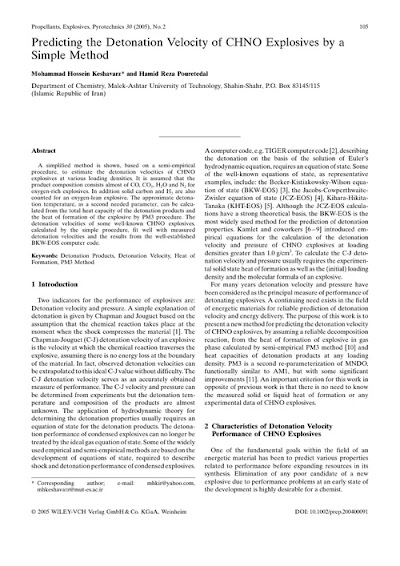 CHNO Explosives, Predicting the Detonation Velocity of