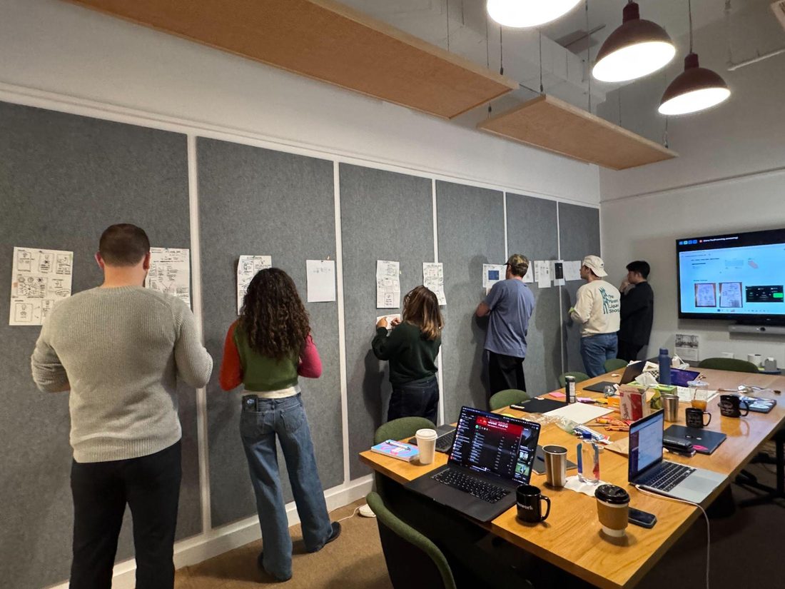 Gallery walk with the team reviewing sketches