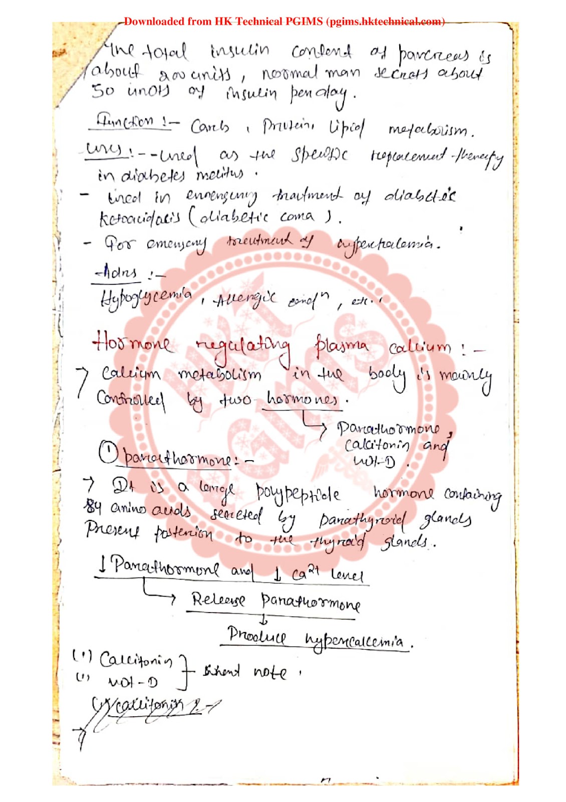 Pharmacology Endocrine System Unit-4 5th Semester B.Pharmacy ,BP503T Pharmacology II,BPharmacy,Handwritten Notes,BPharm 5th Semester,Important Exam Notes,