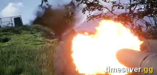 WARDOGS first-person combat, a launcher firing a bright fireball across a grassy Kolchia hillside