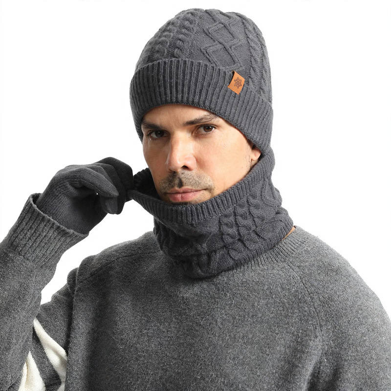 Strick-Set für Herren: Mütze, Schal und Handschuhe