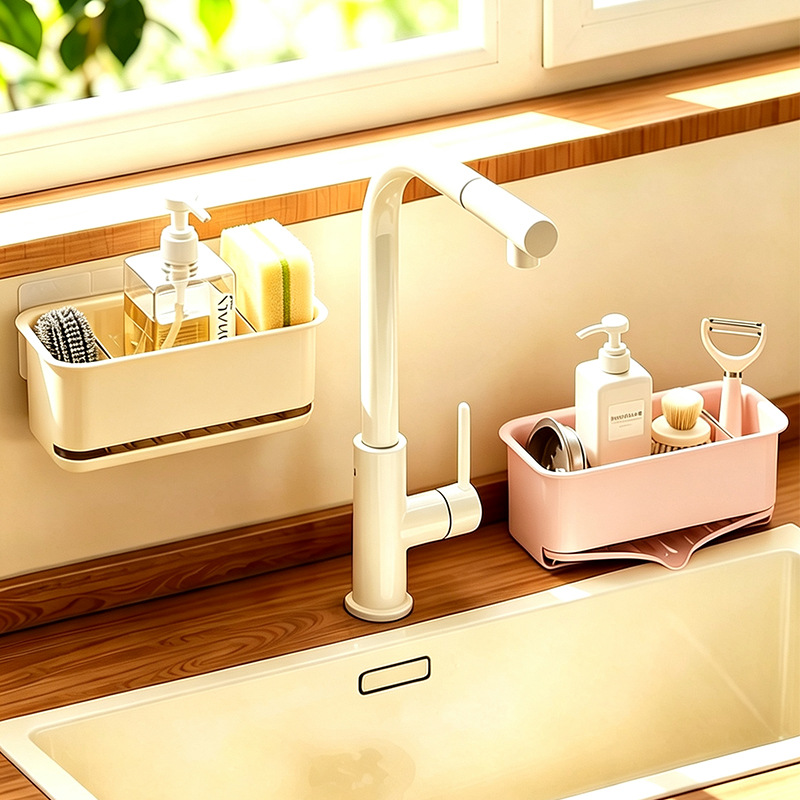 Kitchen storage stand with draining tray, wall-mounted