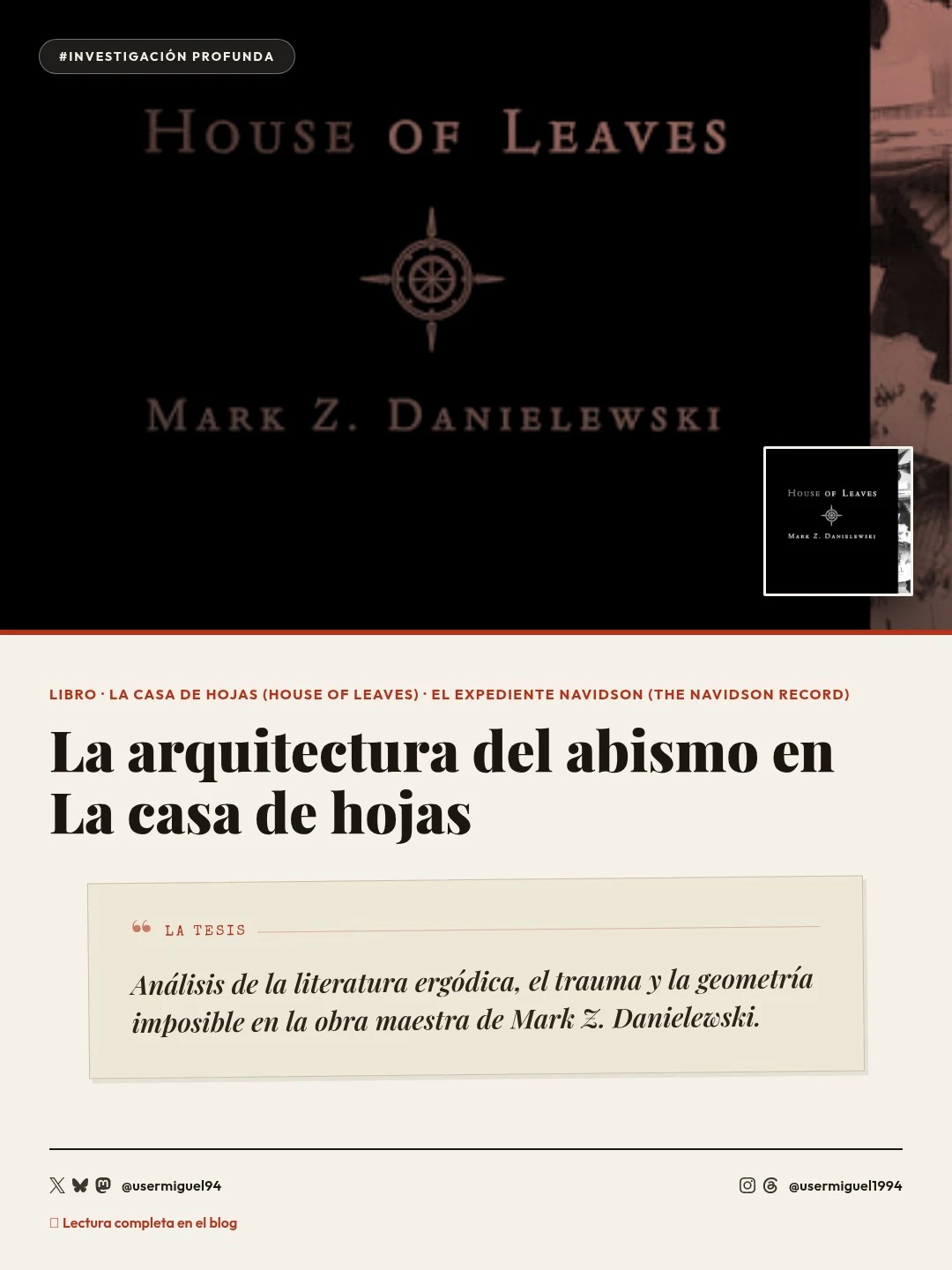 La casa de hojas: espacialidad traumática y literatura ergódica - imagen secundaria