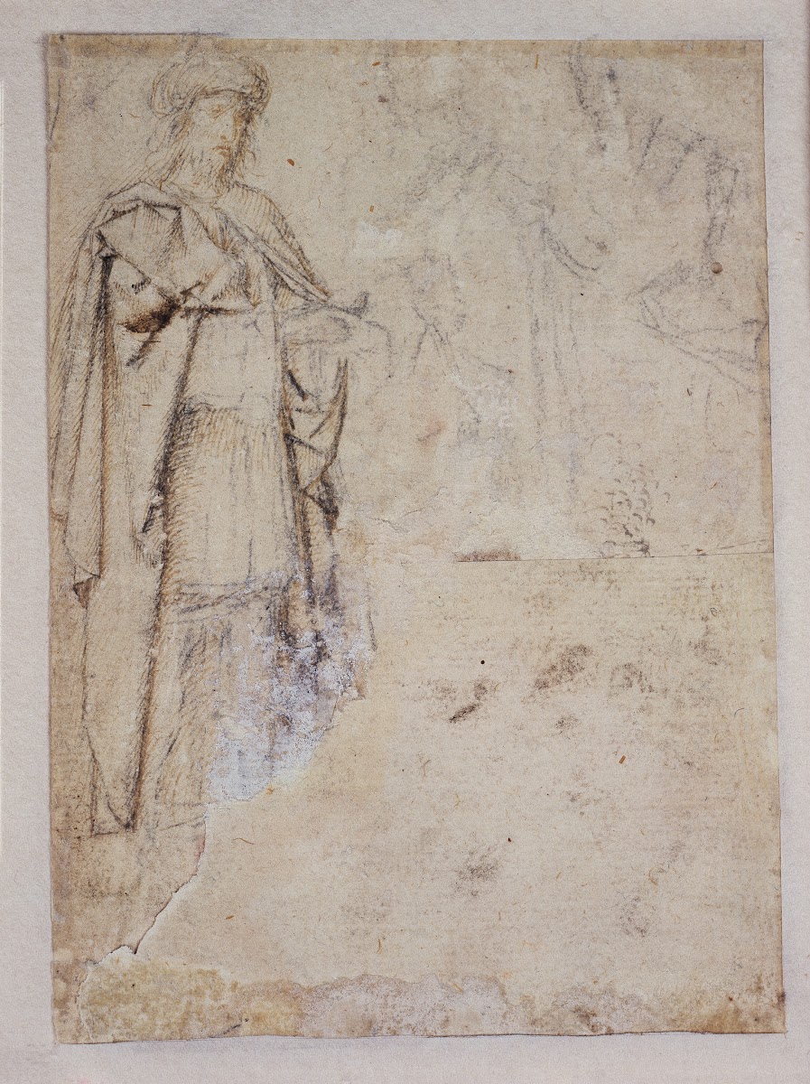 Figurenstudie des Kambyses oben rechts Gewandstudien ca 1497 1498