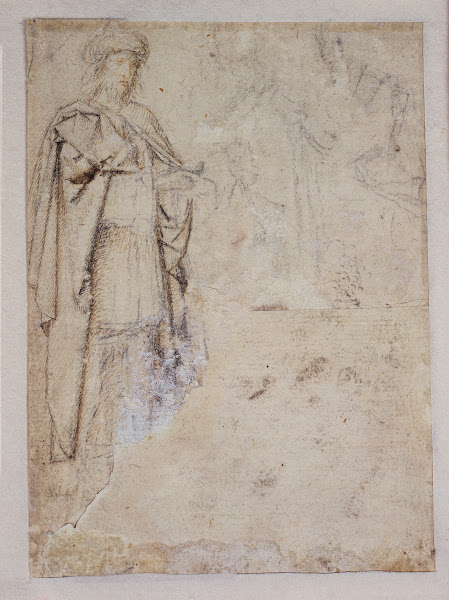Figurenstudie des Kambyses oben rechts Gewandstudien ca 1497 1498