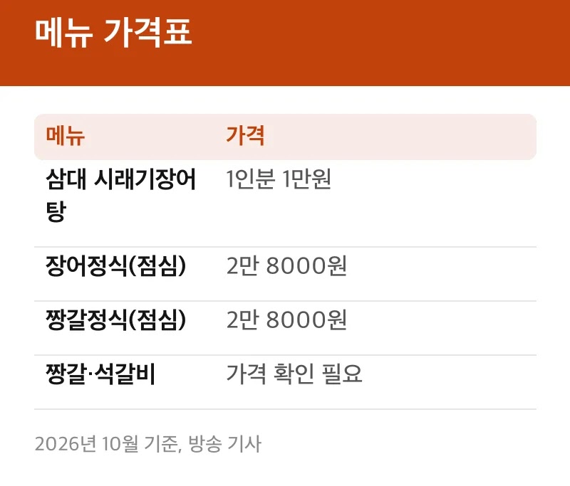 메뉴 가격표
