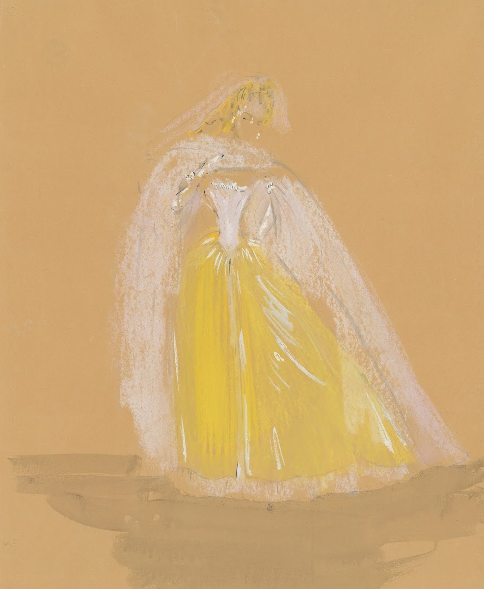 Amphitryon  maquette de costume  robe jaune cape blanche 1947