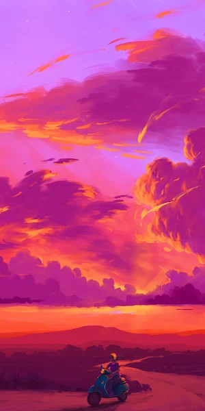 Digital Painting, Landscape, Sky, Clouds, Biker Full HD Wallpaper Background