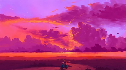 Digital Painting, Landscape, Sky, Clouds, Biker Full HD Wallpaper Background