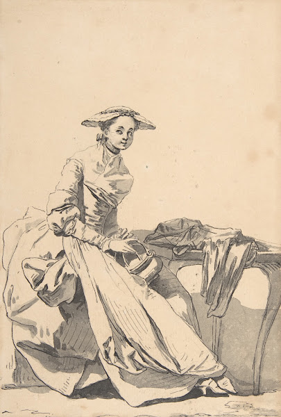 Florentine Woman Wearing a Butterfly Cap and Holding a Hand Warmer 1755