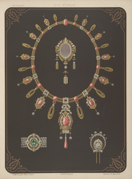 Four Designs For Jewelry Including Large Necklace With Pink Stones 1872   1873