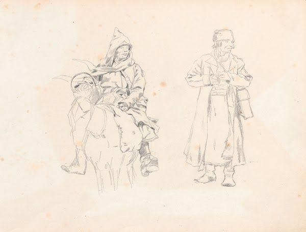 Rider and peasant studies for the paintings Return from the horse fair and From