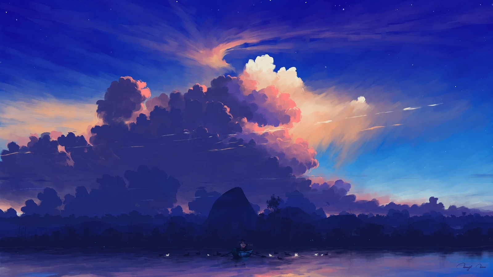 A Stunning Digital Painting, Landscape, Sky, Clouds, Lake Full HD Desktop and Mobile Wallpaper Background (1920x1080)