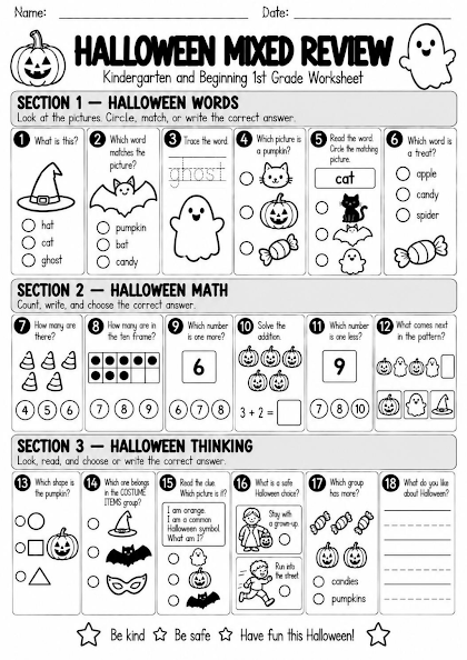 Halloween Mixed Review Worksheet
