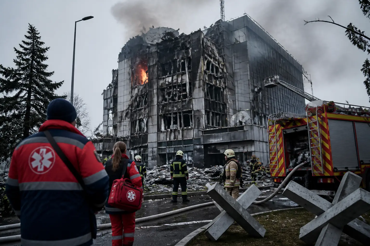 Editorial image for Ukrainian TV channel building hit by Russian drone as five killed in Kyiv