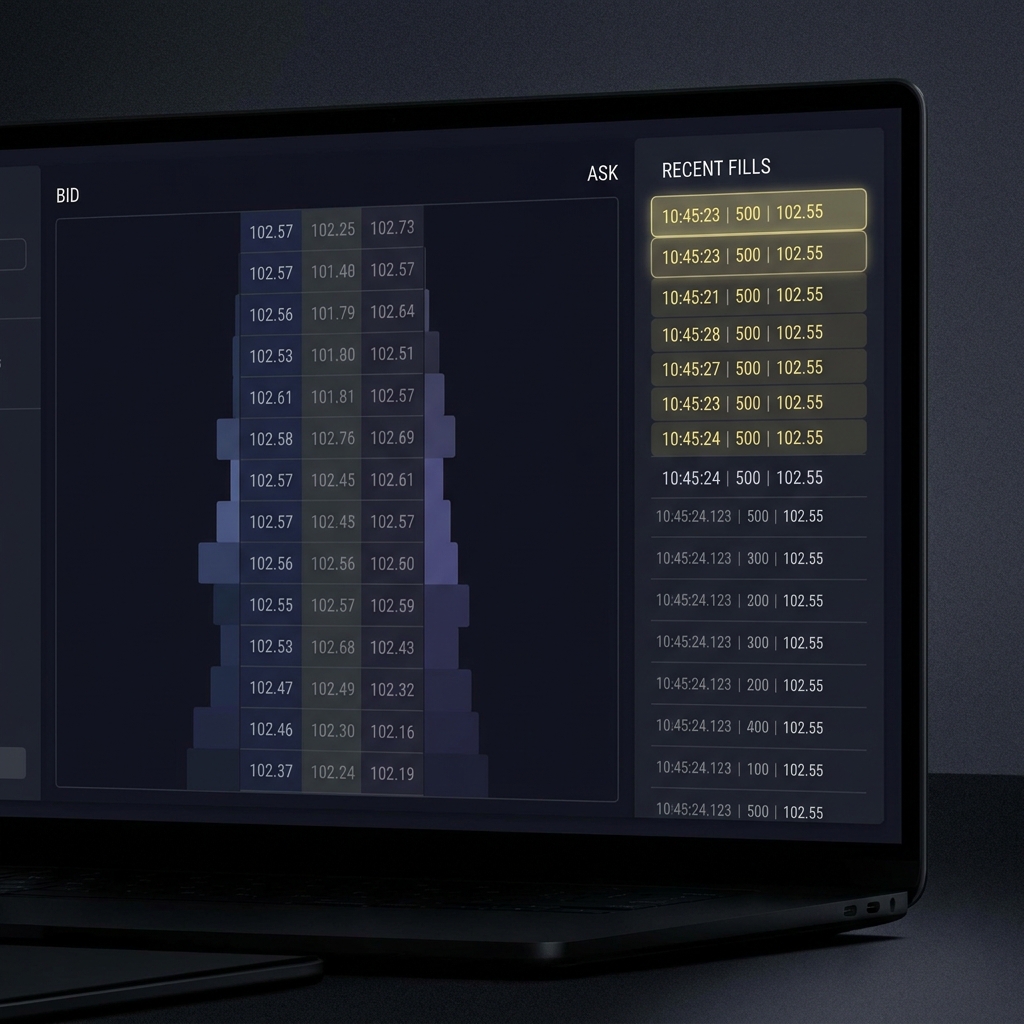 Close up of an order book viewer showing depth thinning and recent fills with visible timestamps and subtle Funded Plays brand accents What Steam Moves Are and Why Traders Watch Them