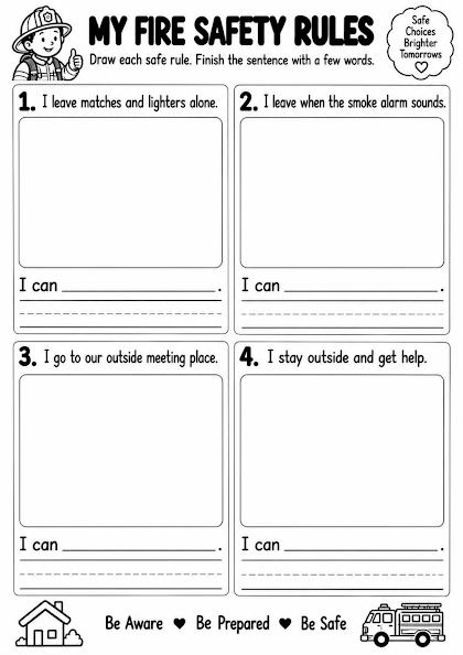 My Fire Safety Rules Drawing and Writing Worksheet