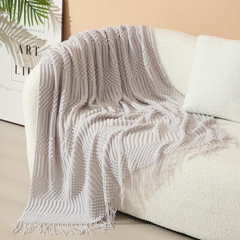 Nordic knitted blanket with fringes, acrylic, various sizes