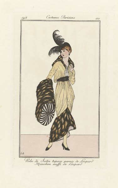 Robe de Satin topaze garnie de Léopard Manchon aussi de Léopard 1913