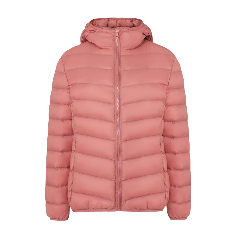 Light women's down jacket with a hood, water-repellent