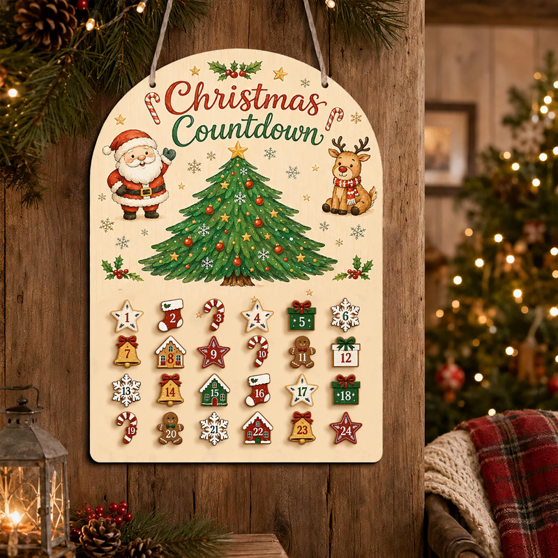 Holz-Adventskalender zum Aufhängen mit 24 Elementen