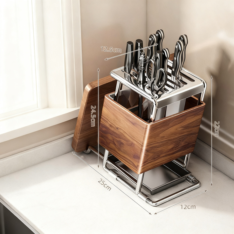Knife holder made of carbon steel with cutlery compartment
