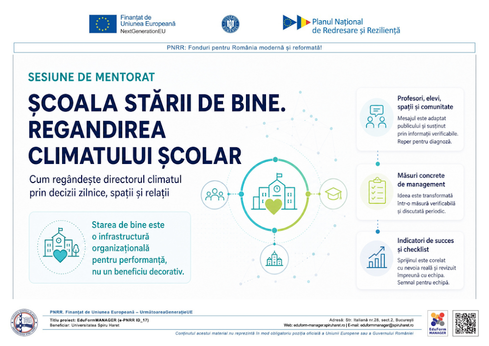 Coperta ghidului ȘCOALA STĂRII DE BINE. REGANDIREA CLIMATULUI ȘCOLAR