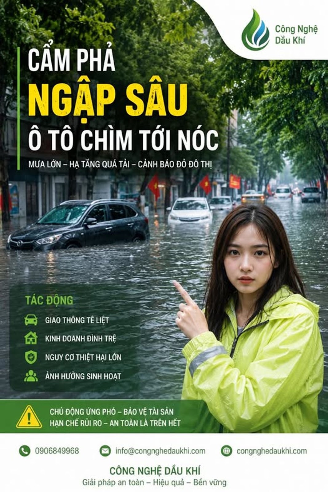 Có thể là hình ảnh về văn bản cho biết 'Công Nghệ Dầu Khí CẤM PHẢ NGẬP SÂU Ô TÔ CHÌM TỚI NÓC MƯA LỚN - HA TẮNG QUÁ TẢI CẢNH BÁO 0 ĐÔ THỊ TÁCĐỘNG TÁC ĐỘNG GIAO THÔNG TÊ LIỆT KINH DOANH ĐÌNH TRỆ NGUY CƠ THIỆT AI LỚN ẢNH HƯỞNG SINH HOẠT CHỦ ĐỘNG ỨNG PHÓ- BẢO VỆ TÀI SẢN HẠN CHẾ RỦI RO AN TOÀN LÀ TRÊN HẾT 0906849968 info@congnghedaukhi.com CÔNG NGHỆ DẦU KHÍ Giải pháp an toàn Hiệu quả Bền vững congnghedaukhi.com'