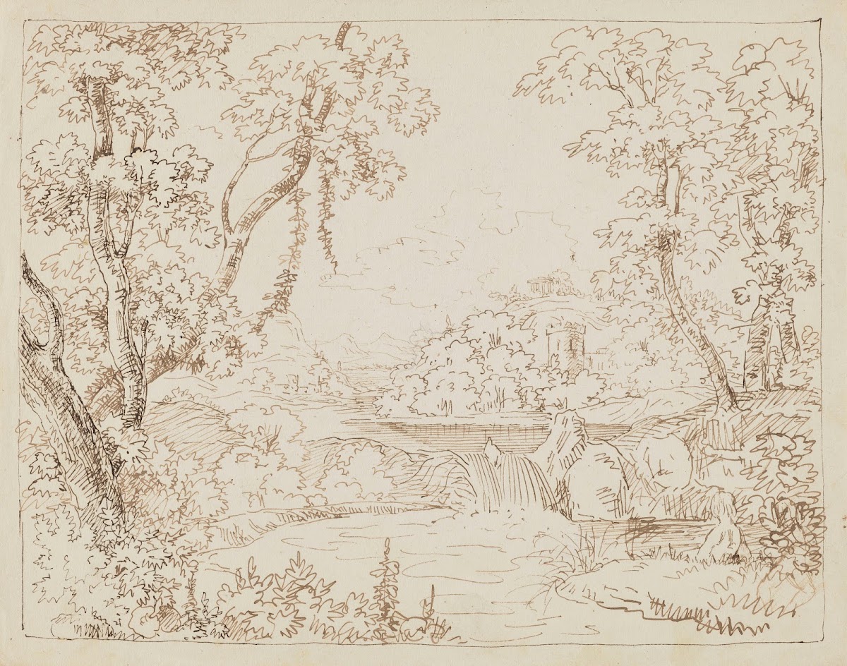Landscape with Trees by the River in the Background on a Hill 1850   1860