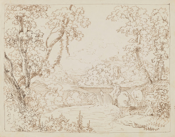 Landscape with Trees by the River in the Background on a Hill 1850   1860