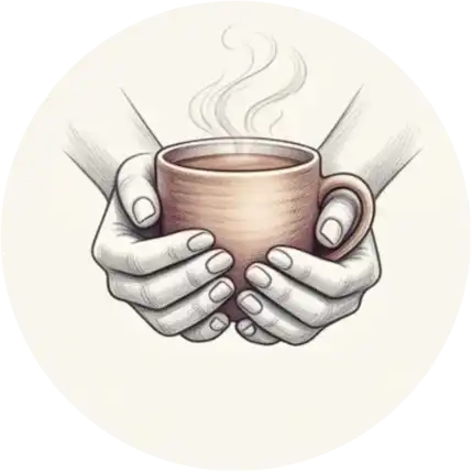 Hands holding a warm, steaming ceramic mug