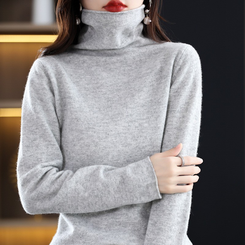 Women's wool sweater with stand-up collar made from pure wool