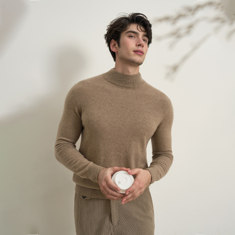 Herren-Strickpullover, Stehkragen, körperbetont