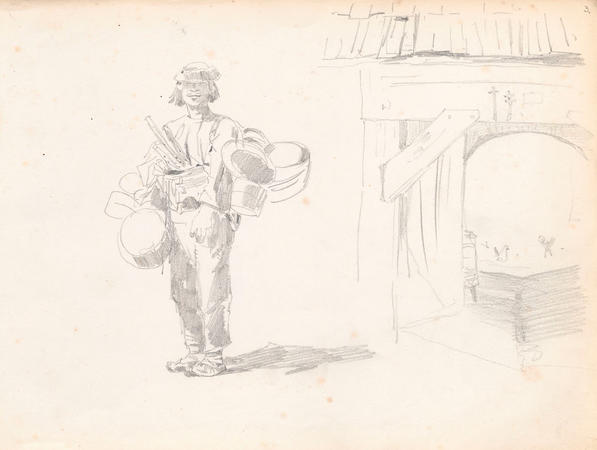 Mountaineer  seller of wooden products wooden gate 1878