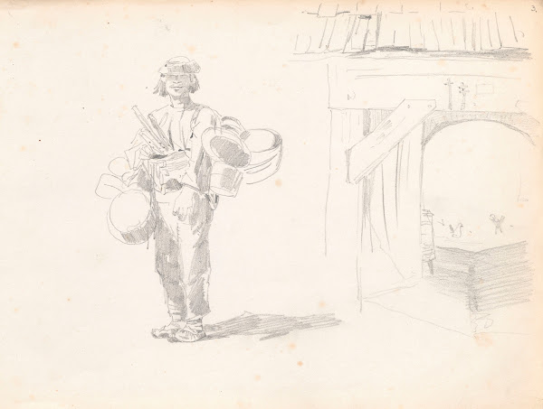 Mountaineer  seller of wooden products wooden gate 1878