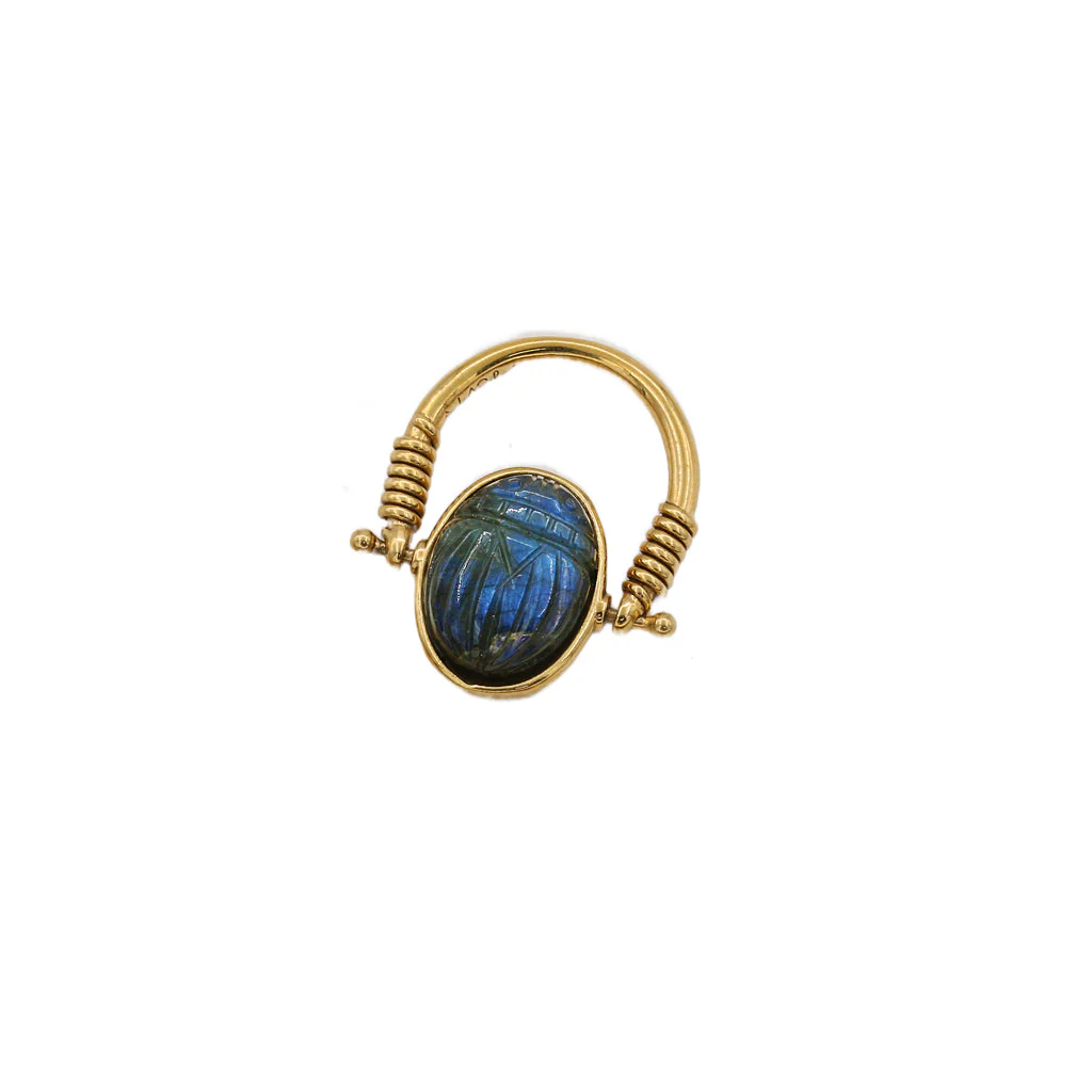 Кольцо перевертыш Скарабей с камеей LABRADORITE