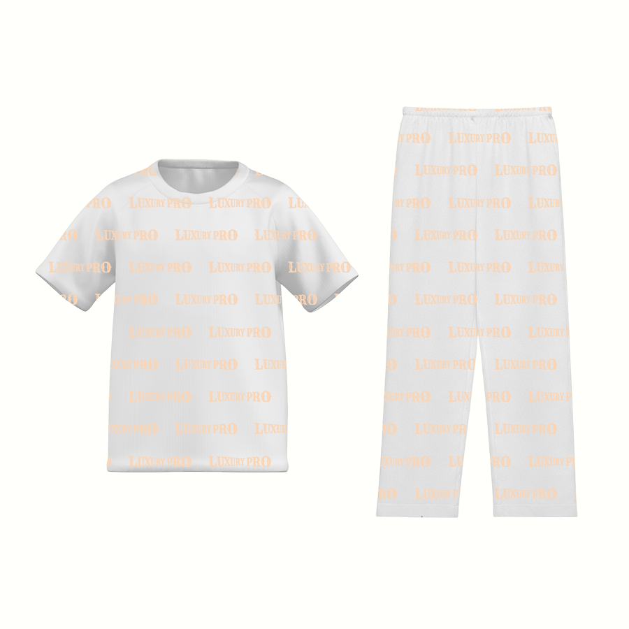 AOP Children's Short Sleeve & Straight Sleep Pants Set (Milk Silk)