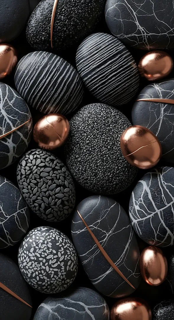 Black Marble Stones Copper Accents Texture