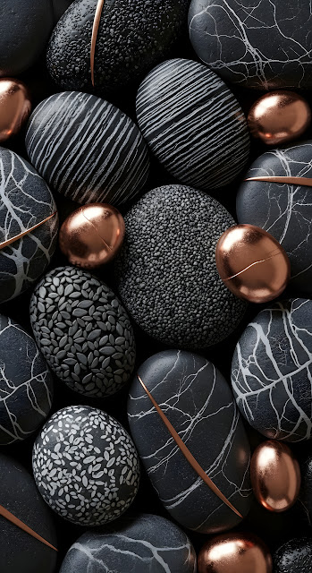 Black Marble Stones Copper Accents Texture - Free mobile Wallpaper