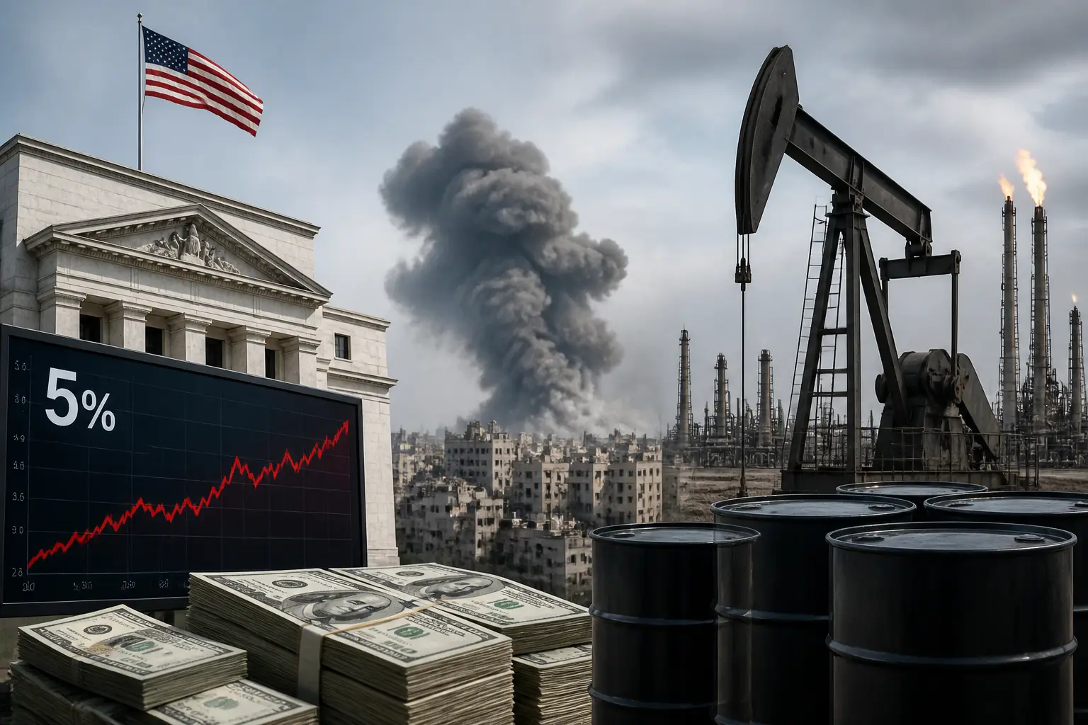 Editorial image for US borrowing costs reach 5% as oil prices rise due to Middle East tensions