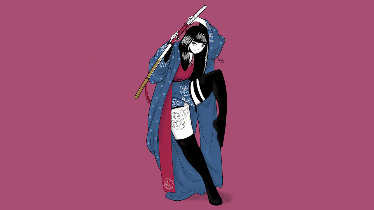 Ninja Girl, Samurai Mujer, Pink, Katana, Minimalism 5K Desktop Wallpaper